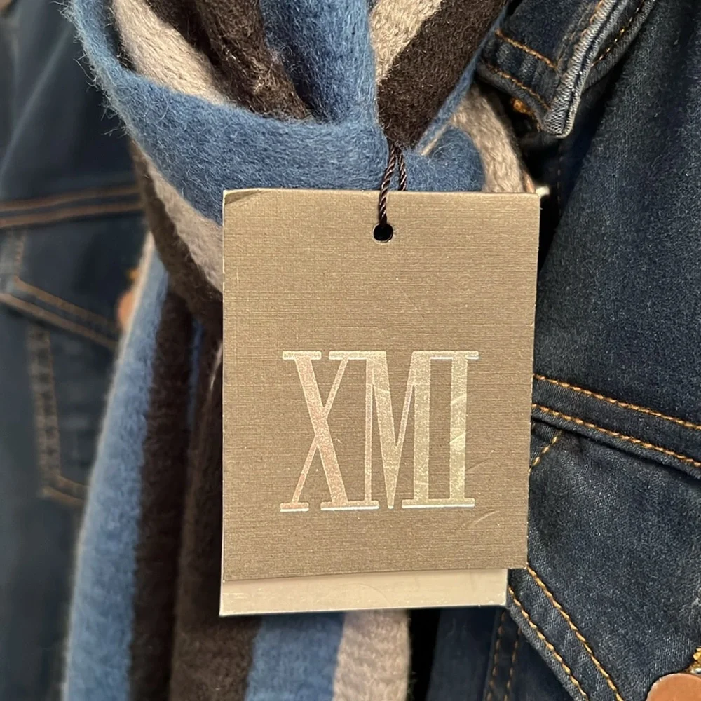 NWT XMI Striped Scarf in Blue, Black, and Gray
